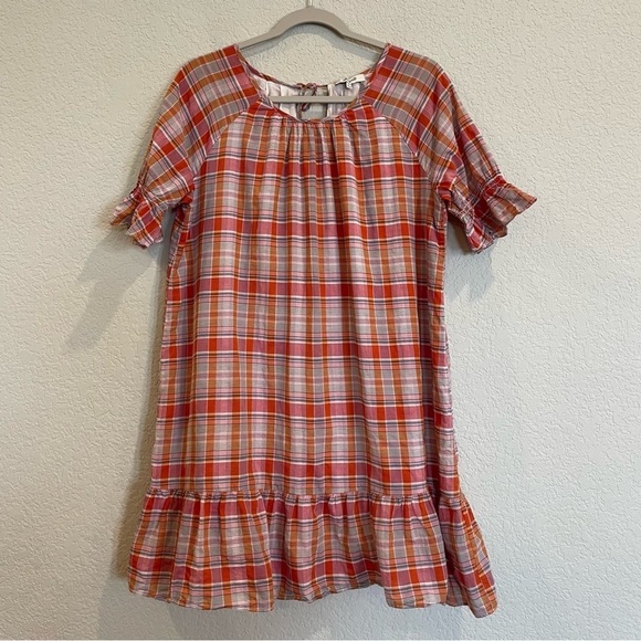 Madewell Plaid Ruffle Sleeve Popover Mini Dress - Picture 6 of 10